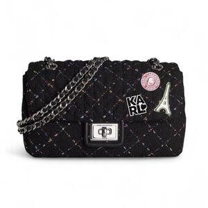Karl Lagerfeld Black Quilted Shoulder Bag with Embellishments